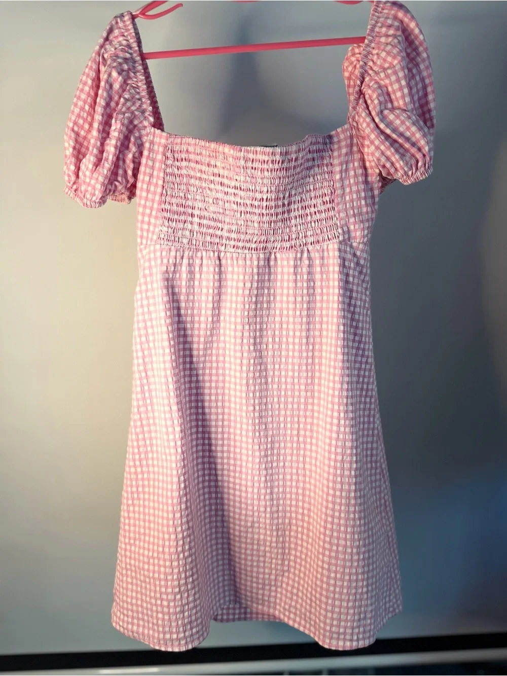 Zara Pink Gingham Puff-Sleeve Dress
